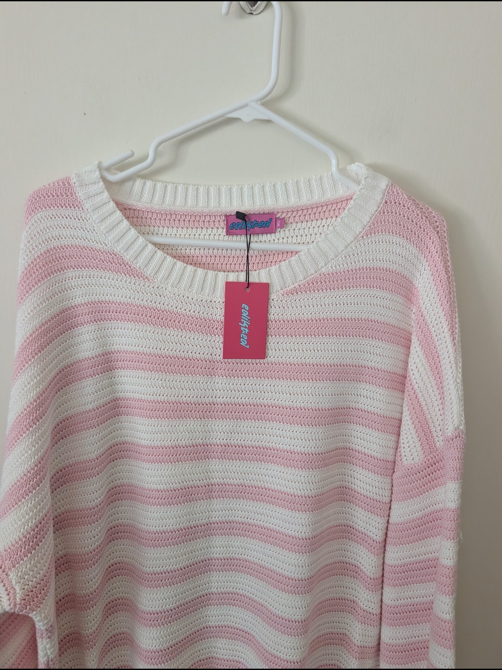 Edikted Womens M/L Aerin Oversized Sweater NWT 100% Cotton Pink White Striped - Picture 3 of 8